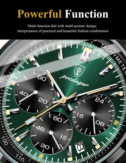 POEDAGAR Luxury Fashion Men Wristwatch Waterproof Luminous Chronograph Date Man Watch Stainless Steel Sport Quartz Men's Watches