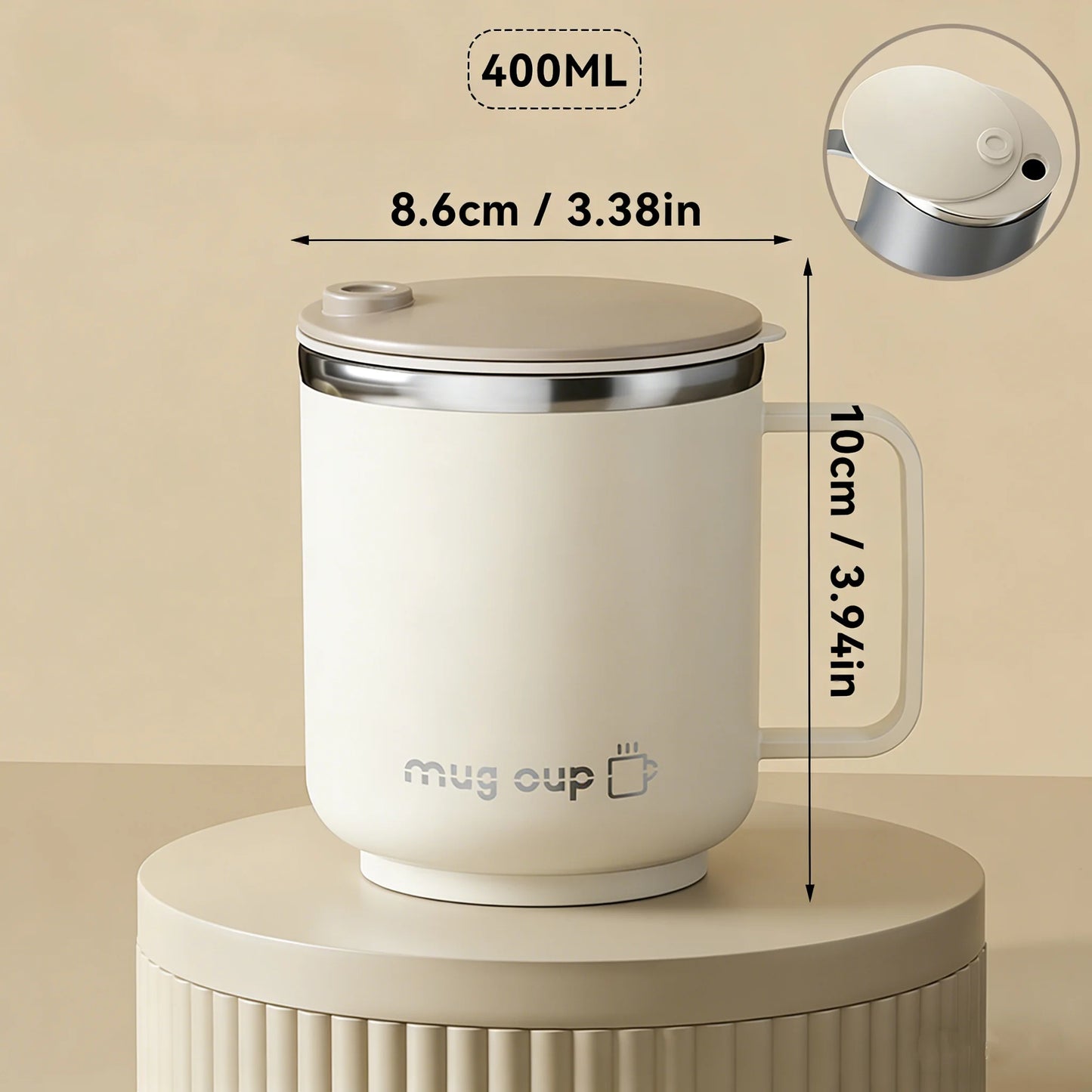 Double Wall Insulated Coffee Cup Outdoor 304 Stainless Steel Coffee Mug With Handle&Sliding Lid 400ML Sealed Thermal Water Cup