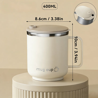 Double Wall Insulated Coffee Cup Outdoor 304 Stainless Steel Coffee Mug With Handle&Sliding Lid 400ML Sealed Thermal Water Cup