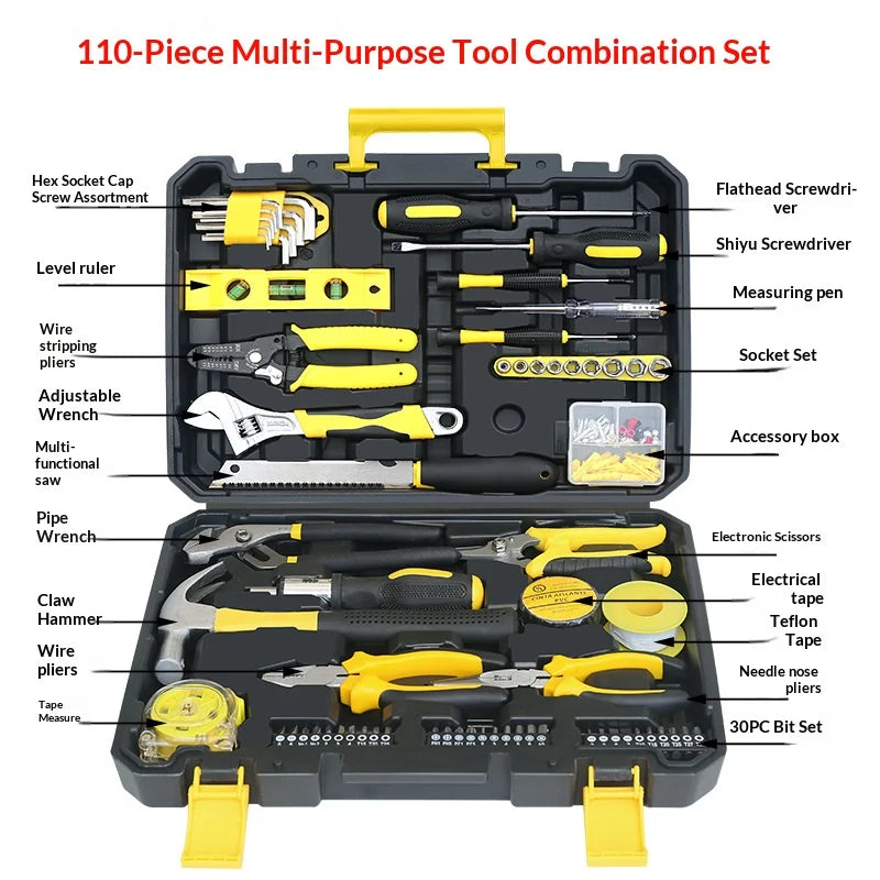 108 Pcs/set Socket Wrench Auto Repair Tool Combination Package Mixed Tool Set Hand Tool Kit with Plastic Toolbox Storage Case