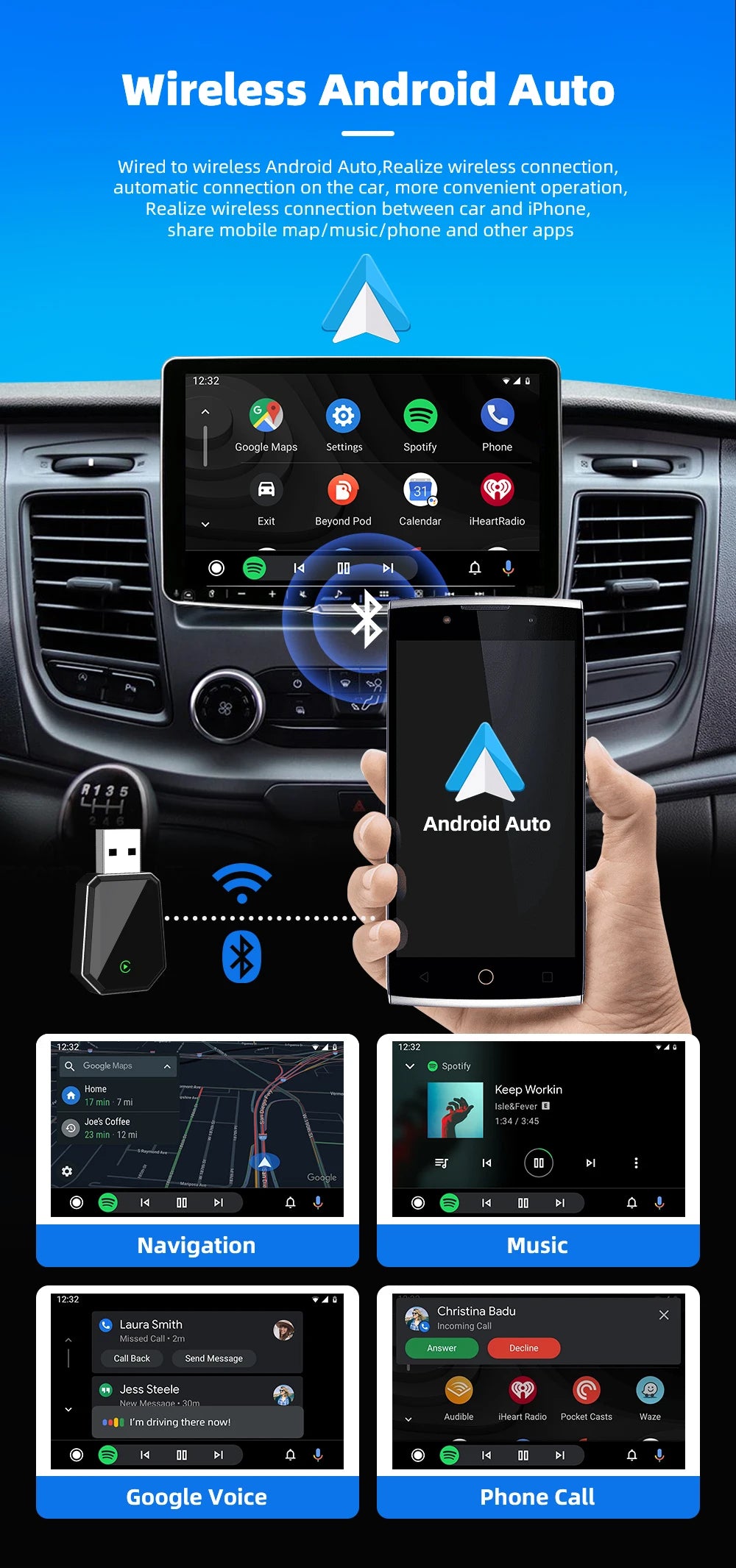 EKIY 2in1 Wired To Wireless CarPlay Dongle Android Auto Adapter Car Intelligent Systems AI Smart Box For Car With Wired CarPlay