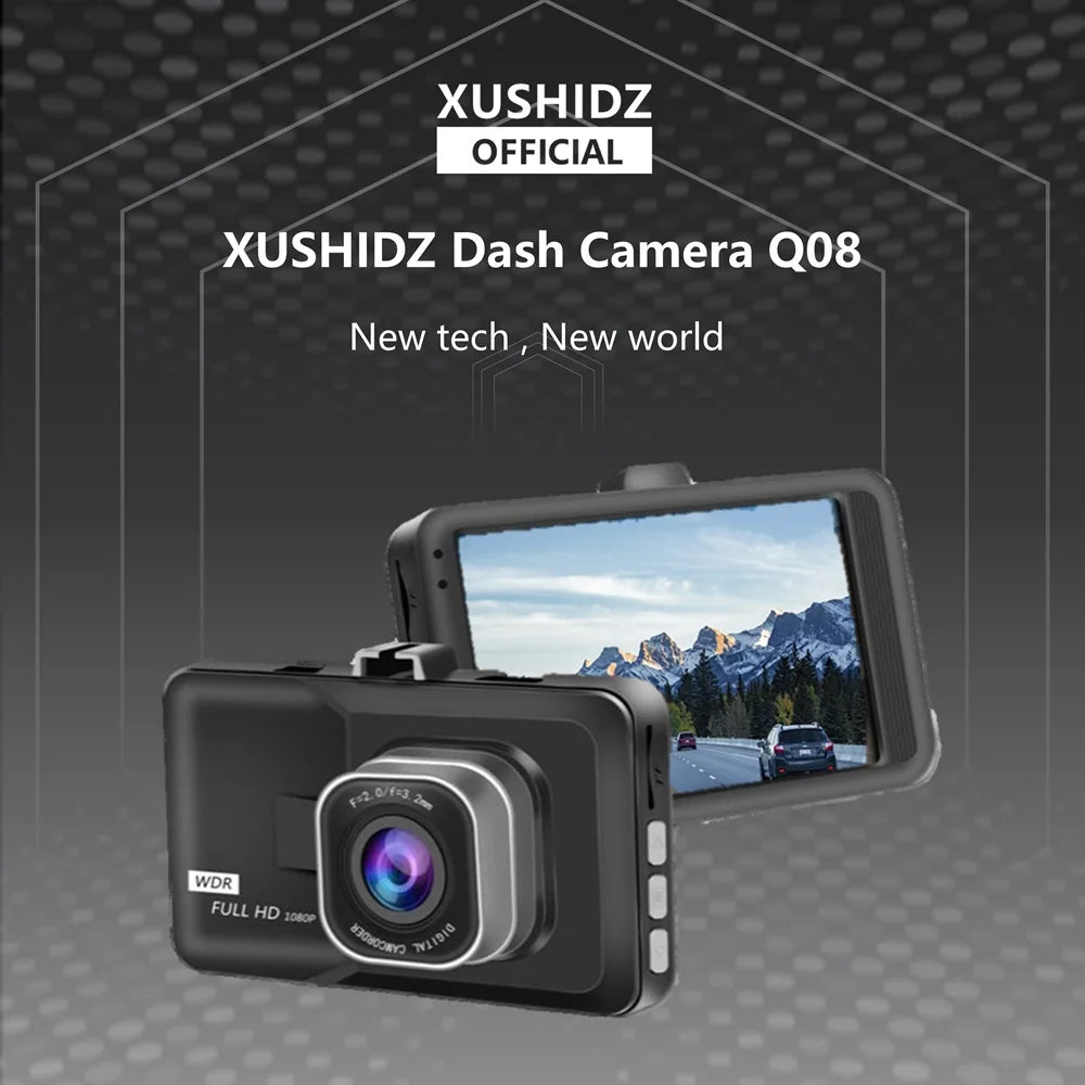 XUSHIDZ Q08 NEW 1080P HD  Car Vehicle DVR Video Recorder Dashcam 24h Parking Monitor G-sensor Dash Camera Loop Recording