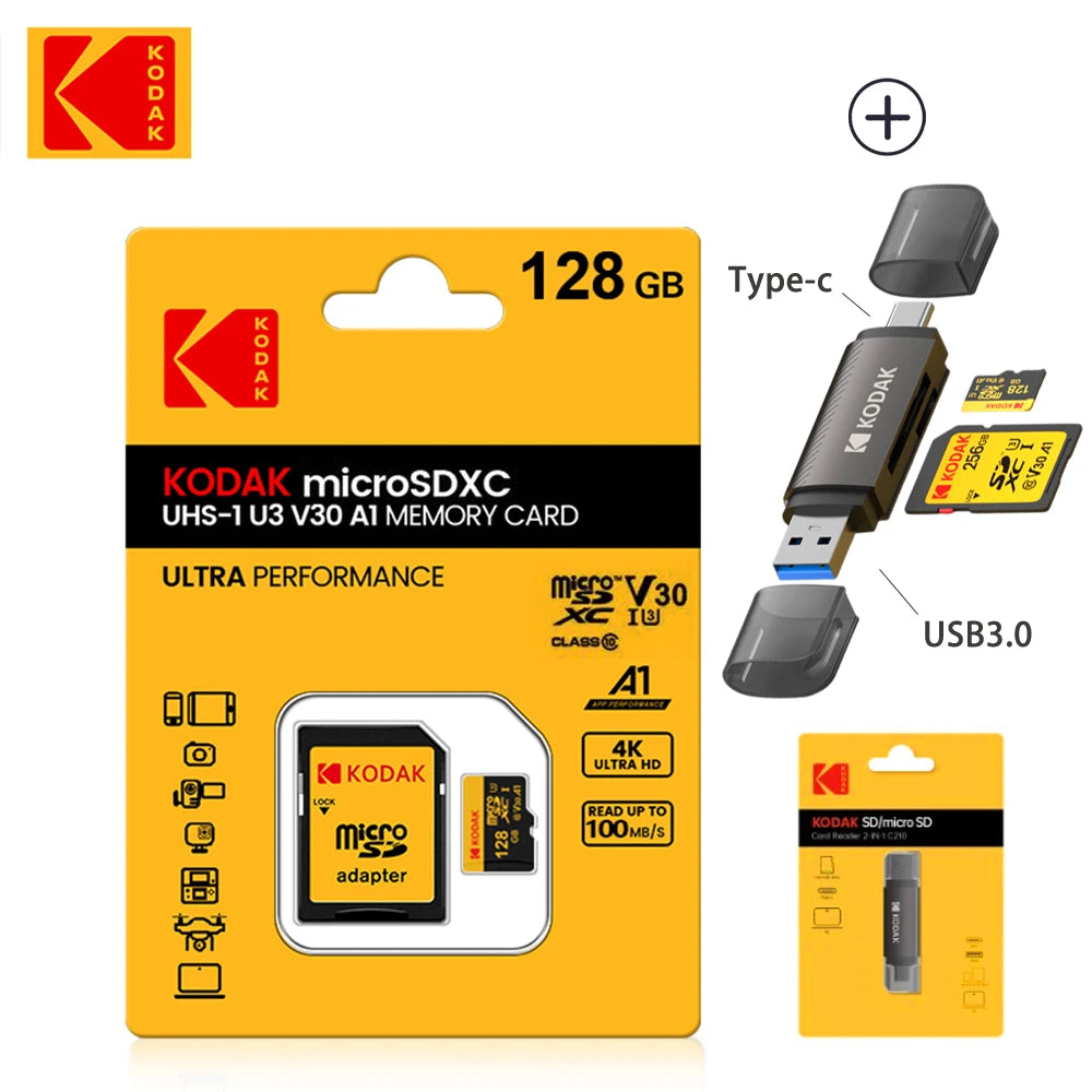 KODAK 100% Original Micro sd Card 16GB 32GB 64GB 128GB 256GB Microsd Memory Card Class10 SDXC U3 4K TF Card for Drone Phone