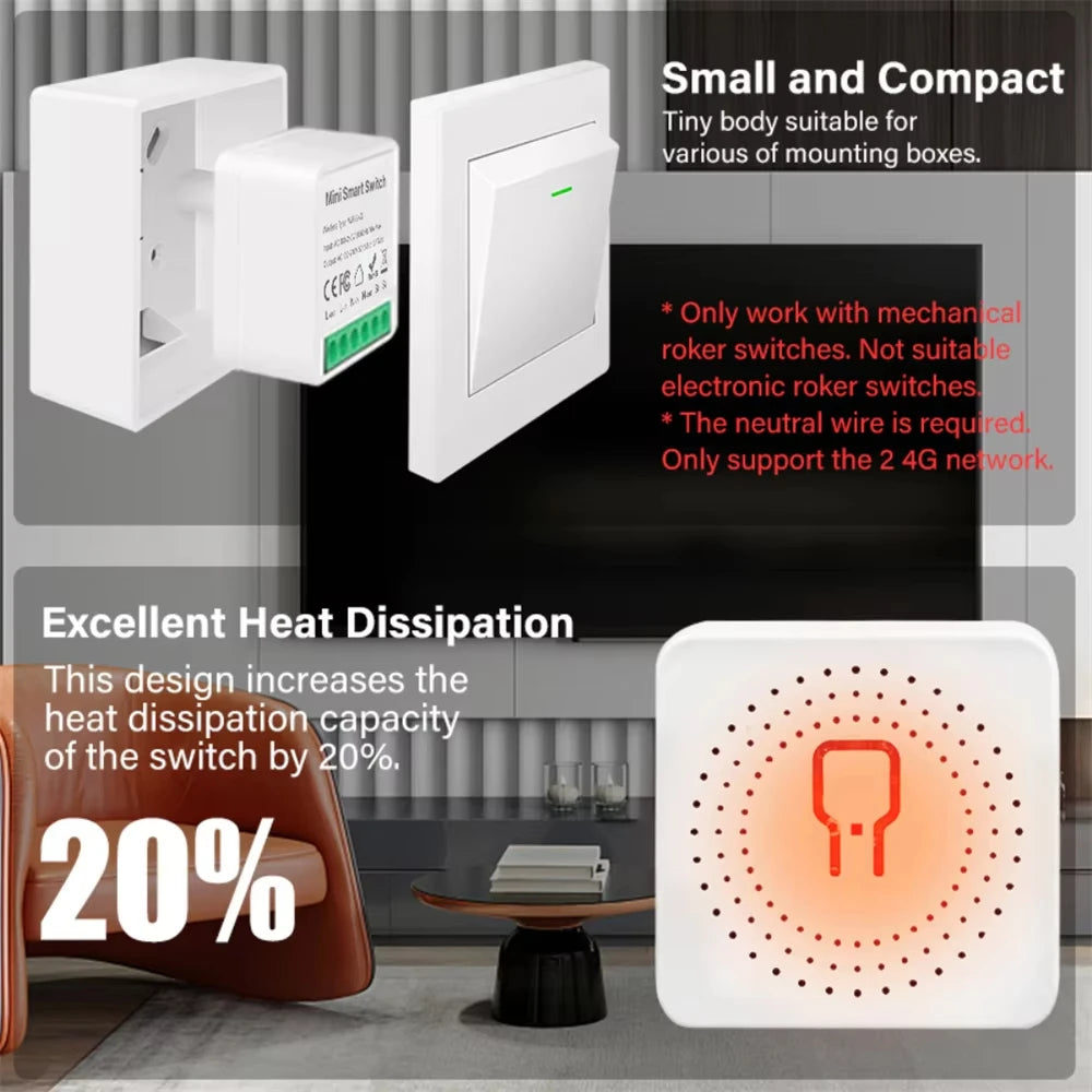 ZigBee or WiFi Smart Switch Module 16A/20A Mini Relay Breaker Smart Home Automation Works with Tuya Alexa Google