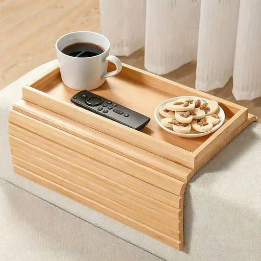 Foldable Bamboo-like Sofa Arm Tray No Assembly Needed, Anti-Dropping Cup Holder Back Anti-Slip Pad Couch Living Room Office Hold