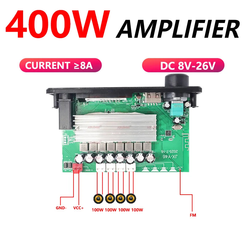 400W Amplifier Bluetooth MP3 WMA APE Decoder Board DC8-26V  Handsfree Car Audio Microphone USB TF FM Radio DIY Mp3 Music Player