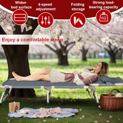 Portable Folding Recliner, Beach Camping Terrace Outdoor Chair with Adjustable Pillow, Ideal for Swimming Pool, Backyard, Lawn