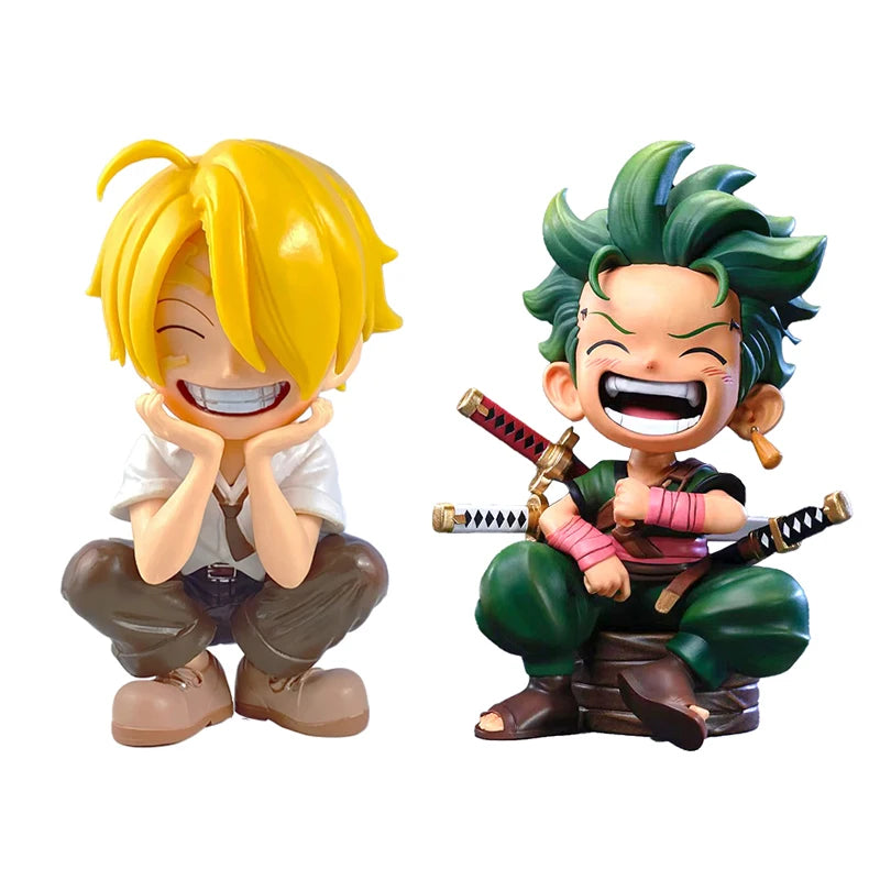 Anime peripheral series new ONE PIECE Luffy Solon Sanji Q-version sitting posture model figurine toy for children birthday gifts