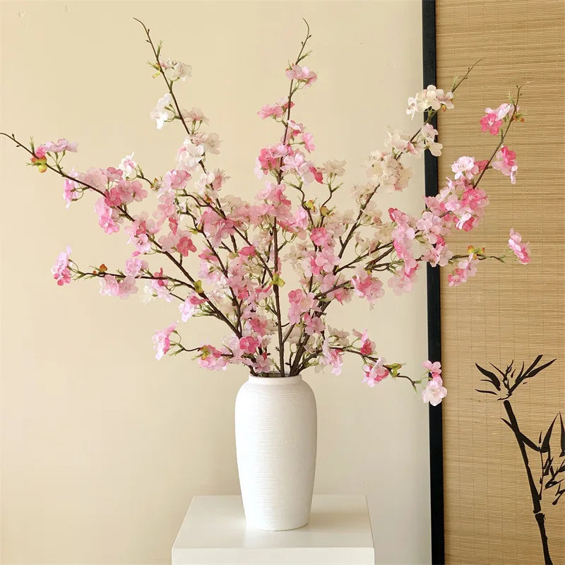 Japanese Style Artificial Cherry & Peach Blossom Bouquet, Faux Dried Floral Ornaments for Table & Living Room Home Decoration