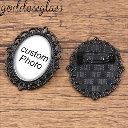 Personalize Custom Vintage Hollow Oval Brooch Photo Logo Silver Plated/Bronze For Family Anniversary Collar 18x25mm Oval Jewelry