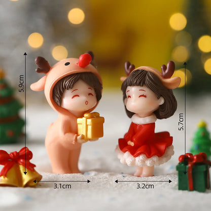 Mini Christmas Couple Figurines Cute DIY Micro Landscape Ornaments Desktop Decoration Accessories Table Decor