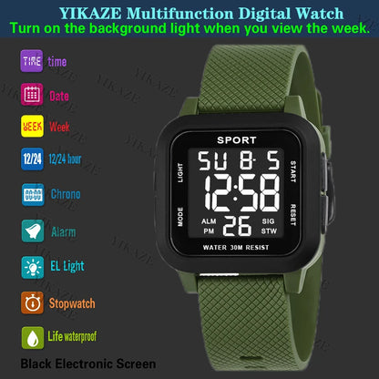 YIKAZE Sports Watch for Men Luminous Waterproof Men's Sport Watches Outdoor Military Clock Student LED Electronic Wristwatch
