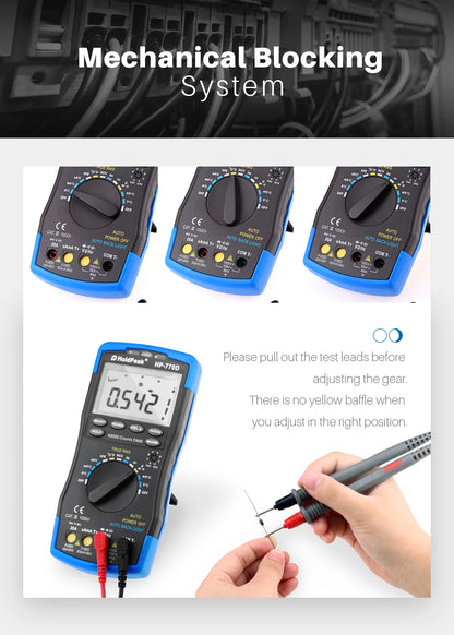 Multimetr cyfrowy HP-770D True RMS 40000 zliczeń z automatycznym wyborem zakresu i funkcją NCV, tester napięcia i prądu z testem temperatury