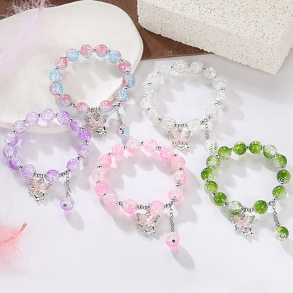 Bohemian Sweet Butterfly Beaded Bracelet for Women Girls Pink Color Imitation Jade Crystal Hand Jewelry Birthday Party Gifts