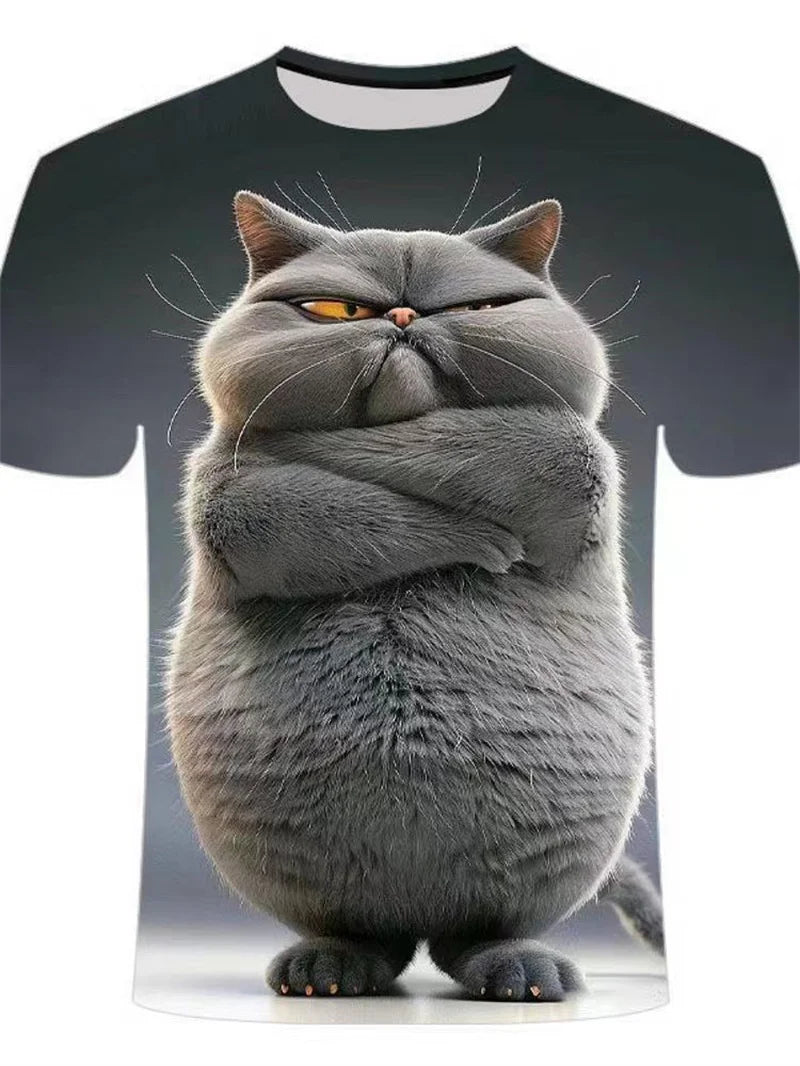 Men T-shirt Outdoor Street Cute Short-sleeved Boy Clothing Summer Top Fun Animal Cat 3D Printed Sports Quick-drying Breathable