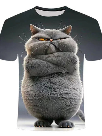 Men T-shirt Outdoor Street Cute Short-sleeved Boy Clothing Summer Top Fun Animal Cat 3D Printed Sports Quick-drying Breathable