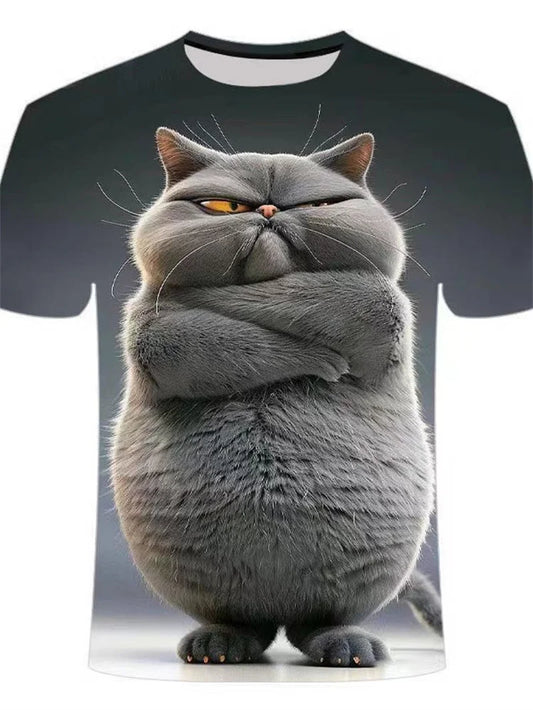 Men T-shirt Outdoor Street Cute Short-sleeved Boy Clothing Summer Top Fun Animal Cat 3D Printed Sports Quick-drying Breathable
