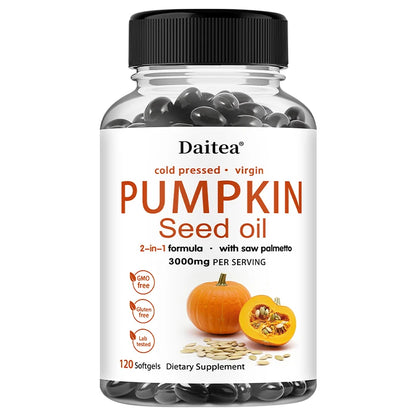 Pumpkin Seed Oil + Saw Palmetto Extract, Supports Prostate and Urinary System Health, Hair Care, Anti-Hair Loss, Men's Health