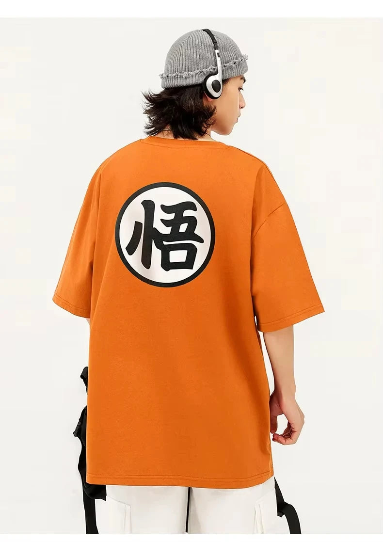 2026 Summer Dragon Ball Goku Wu Character Orange Short-sleeved T-shirt Men's Pure Cotton College Wind COS Parent-child Clothing