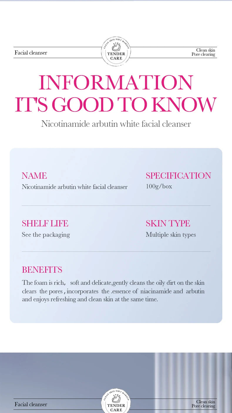 SADOER Niacinamide Arbutin Facial Cleanser Deeply Cleansing Oil Control Moisturizing Blackhead Removal Wash Foam Skin Care