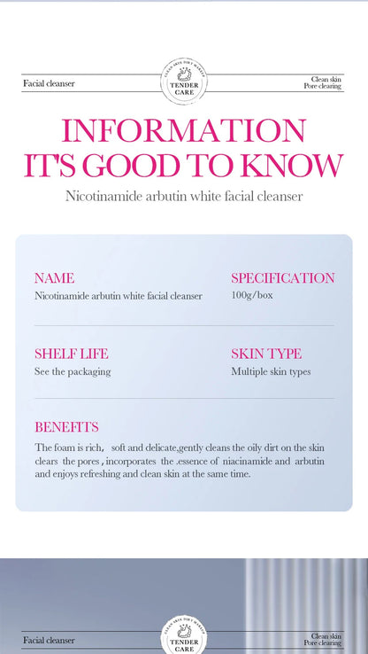 SADOER Niacinamide Arbutin Facial Cleanser Deeply Cleansing Oil Control Moisturizing Blackhead Removal Wash Foam Skin Care
