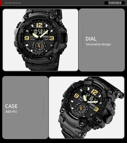 Skmei Dual Movement 3 Time Sport Wristwatch Mens Waterproof Electronic Watches Montre Homme Shockproof Digital Men Watch 1637