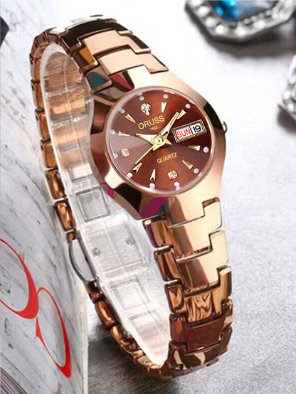 ORUSS Business Casual Womens Quartz Watches Luxury Fashion Wristwatch Stainless Steel Date Week 30M Waterproof Womens Wristwatch