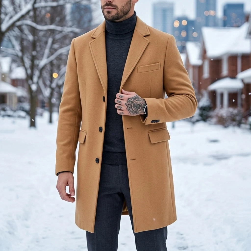 New Men's Wool Blend Single-Breasted Trench Coat | Warm Casual Streetwear Overcoat | Autumn Winter Outdoor Jacket [Soft]