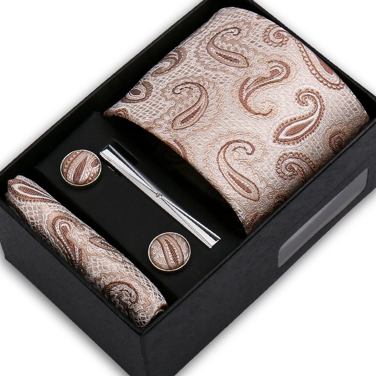 Classic Mens Tie Set Paisley Hanky Cufflinks In Gift Box Jacquard Woven Neckties Set For Men Formal Wedding Fashion Accessories