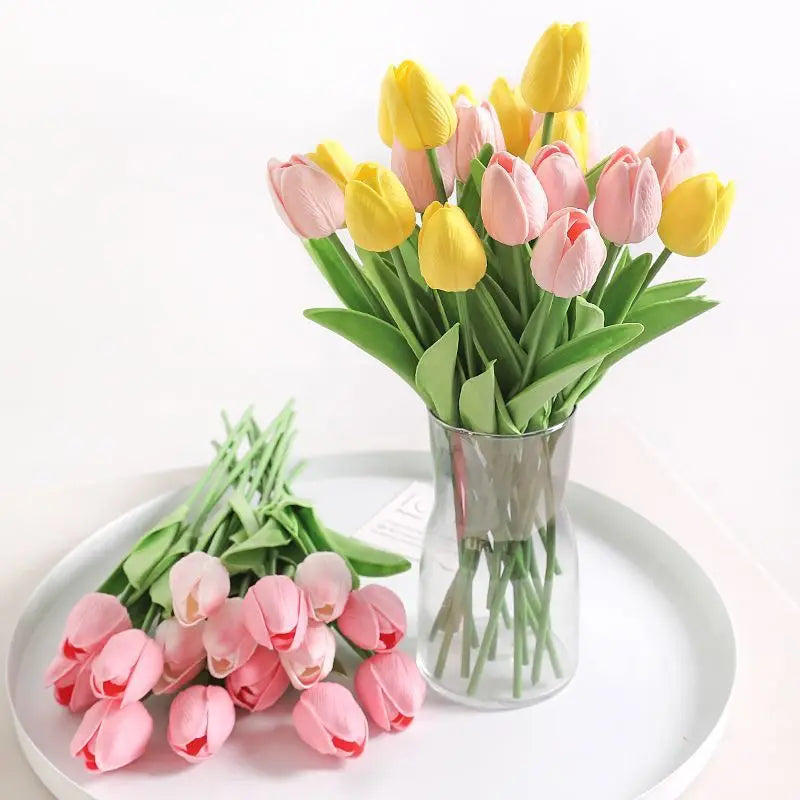 Artificial Flowers Tulip Bouquet Fake Flowers Wedding Garden Decoration Outdoor Home Garden Bouquet Vase Decor Plants