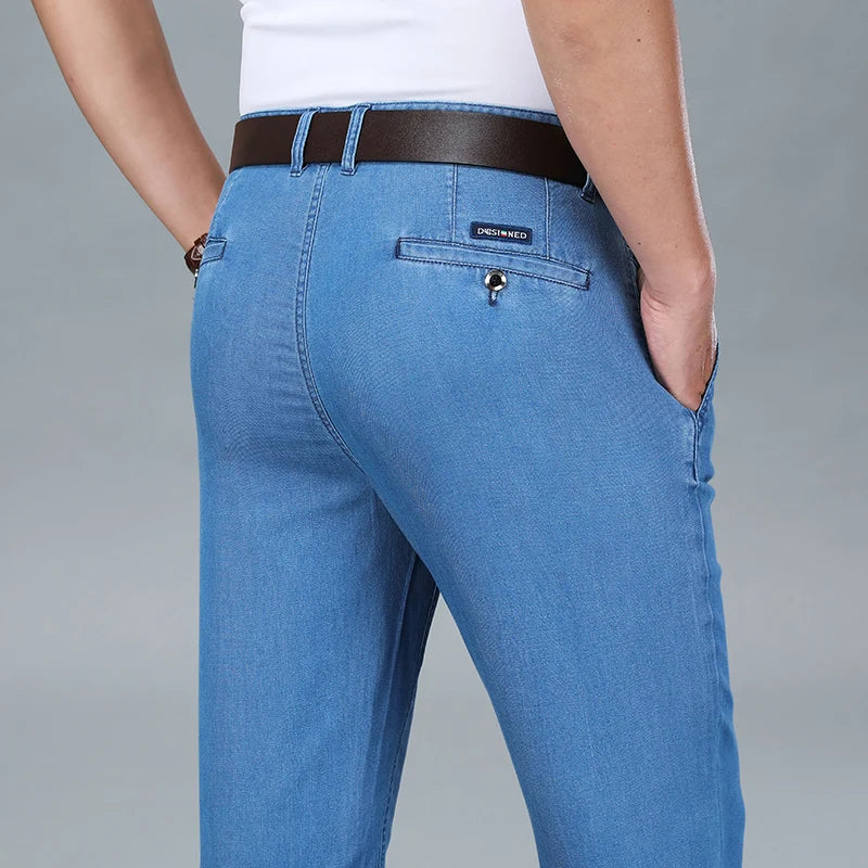 2026 Summer Branded Cloth Men's Business Casual Office Lightweight Lyocell Jeans Medium-high Waist Straight Loose Thin Trousers