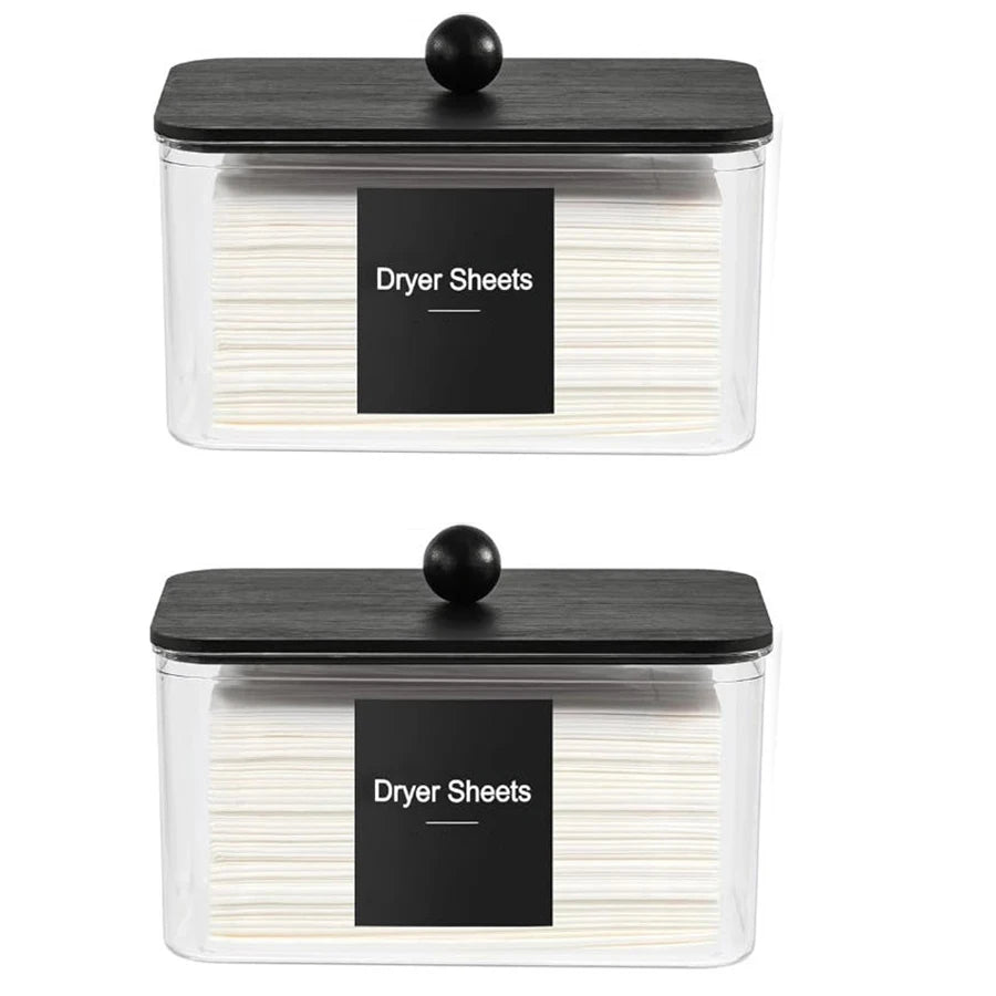 Clear Bathroom Storage Container Acrylic Dryer Sheet Holder with Lid Labels Fabric Softener Dispenser Laundry Room Organization