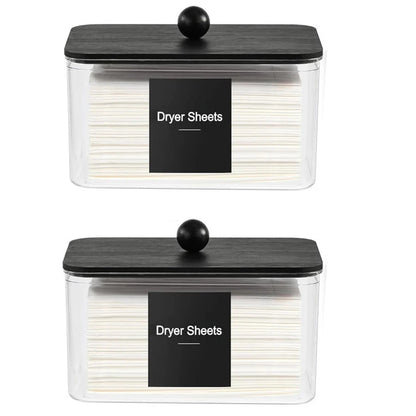Clear Bathroom Storage Container Acrylic Dryer Sheet Holder with Lid Labels Fabric Softener Dispenser Laundry Room Organization