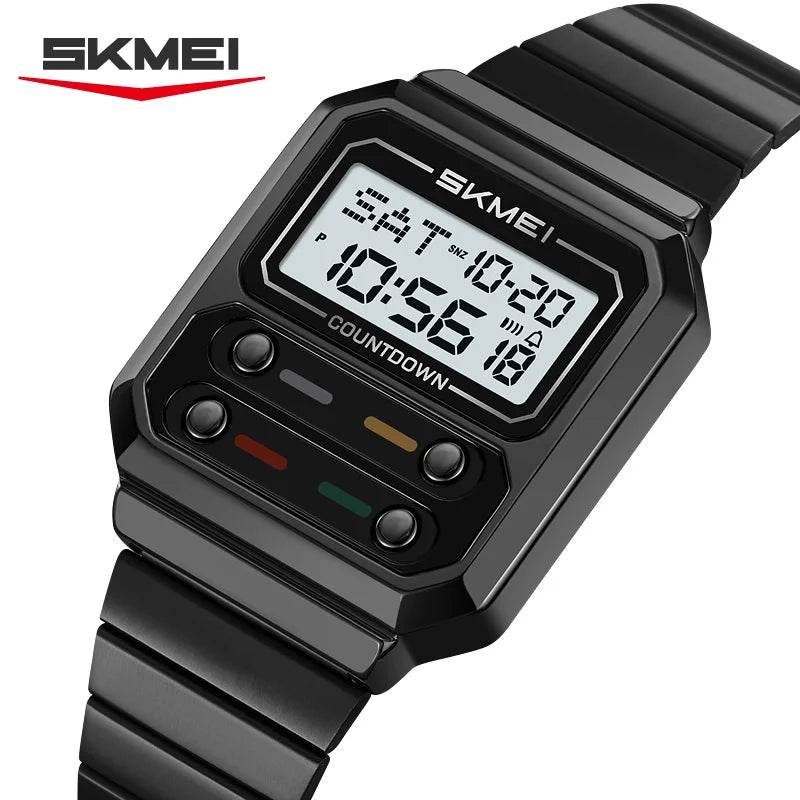SKMEI 2448 Fashion Men Electronic Watch Vintage Business Luminous Calendar Waterproof Steel Strap Casual Digital Watches for Man