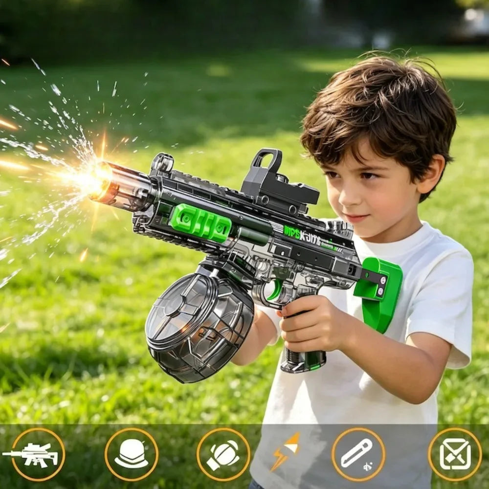 MP5K Full Automatic Water Gun Toy with Retractable Stock Linked Recoil Mechanism Water Pistol Summer Outdoor Beach Shooting Game