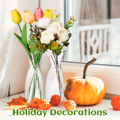 Striped Design Clear Plastic Vases for DIY Floral Arrangements Durable Home Wedding Table Centerpiece Decor