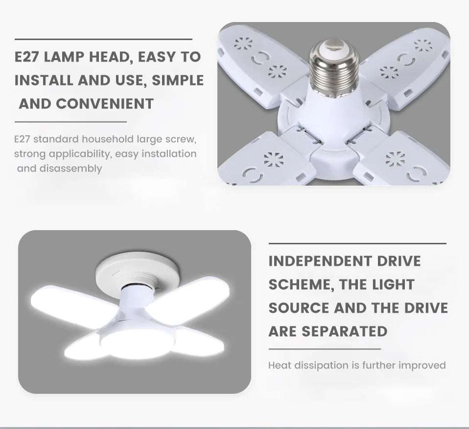 E27 Fan Shape Foldable  LED Bulb AC85-265V  Deformation for Home Ceiling Lights Warehouse and Garage White Light 6500K Bulb