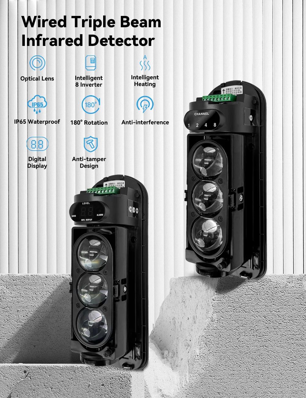 Meian Focus Wired Dual/Triple Infrared Beam Sensor, IP65 Waterproof Infrared Barrier Detector,  Infrared Barrier for Villa Farm