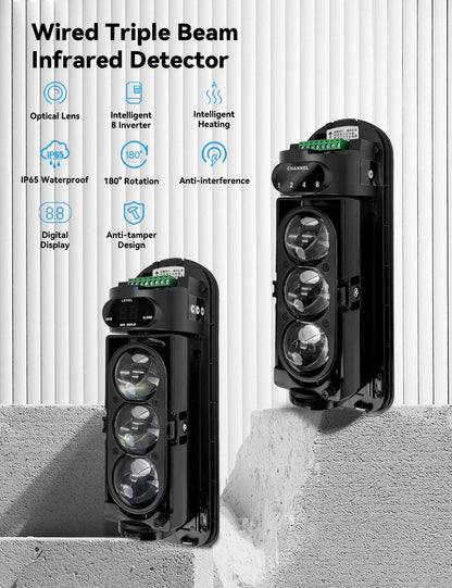 Meian Focus Wired Dual/Triple Infrared Beam Sensor, IP65 Waterproof Infrared Barrier Detector,  Infrared Barrier for Villa Farm