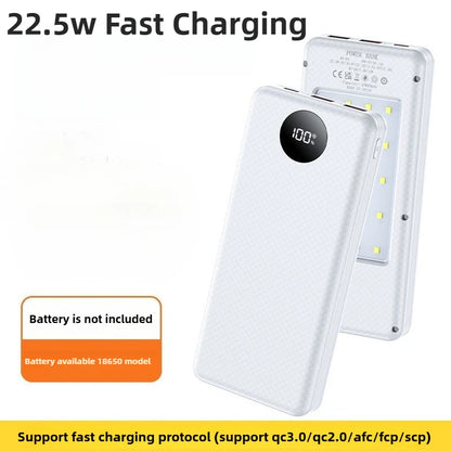 22.5W Fast Charging & Wireless Charging 18650 Battery Power Case - 8x18650 Battery Holder with Outdoor Camping LED Light