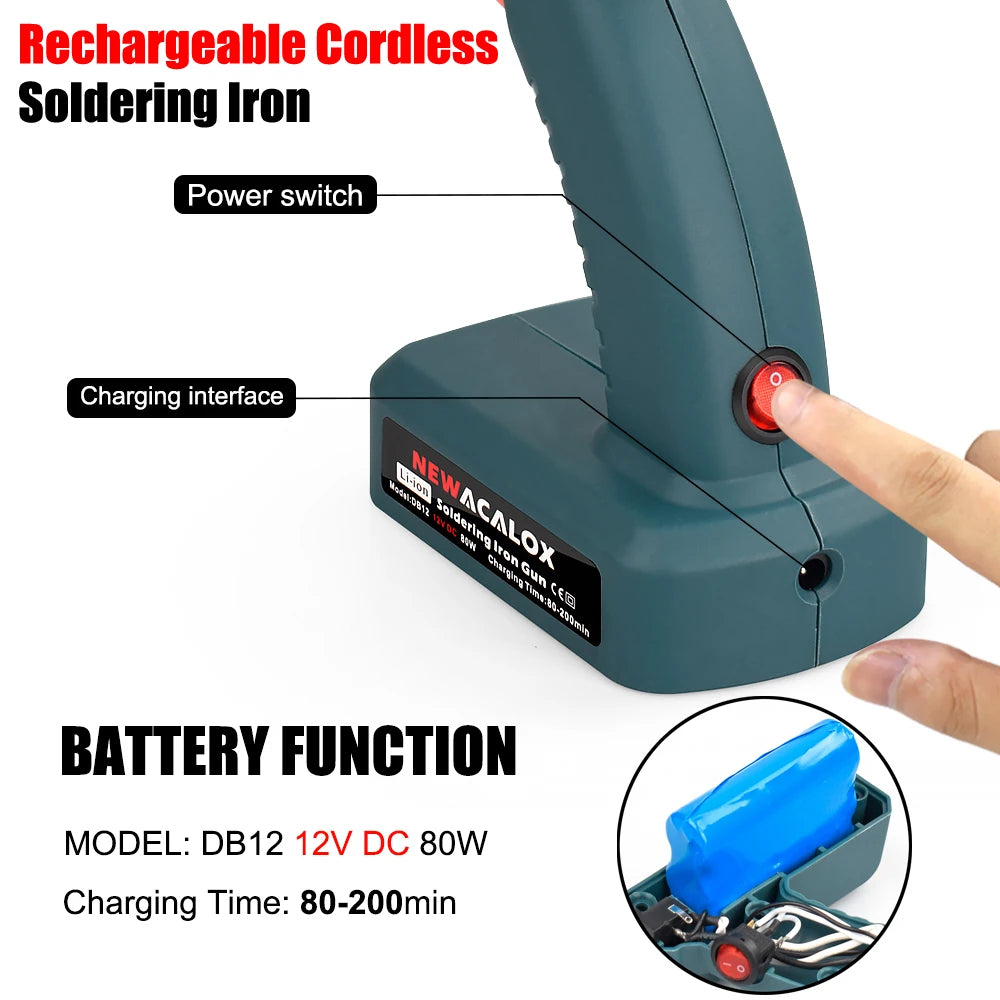 Toolour Cordless Soldering Iron DC 12V 80W Soldering Gun with 50g Solder Wire,Tin Suction Pump,Tweezers for Welding PCB Home DIY