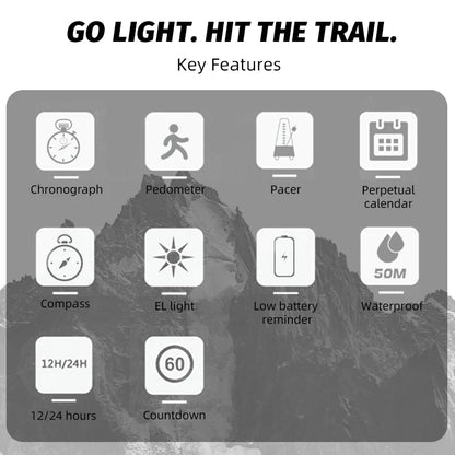NORTH EDGE 2026 LITECORE Men's Digital Watch Sports Super Light Outdoor Compass Pedometer Waterproof 50M Electronics Wristwatch