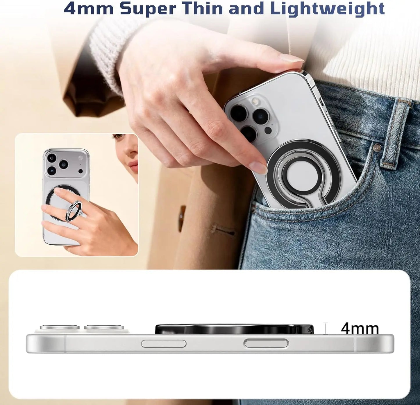 Magnetic Phone Holder Stand for Magsafe Lightweight Phone Finger Ring Snap Grip Kickstand Accessories for iPhone 17 16 15 14 13
