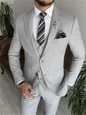 3 Piece Light Gray Notch Lapel Single Breasted Suits for Men Chic Formal Casual Business Wedding Tuxedo (Blazer+Vest+Pants)