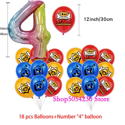 Brawl Stars Happy Birthday Party Supplies Set Cartoon Game Theme Tableware, Paper Plates & Backdrop Decorations for Celebrations