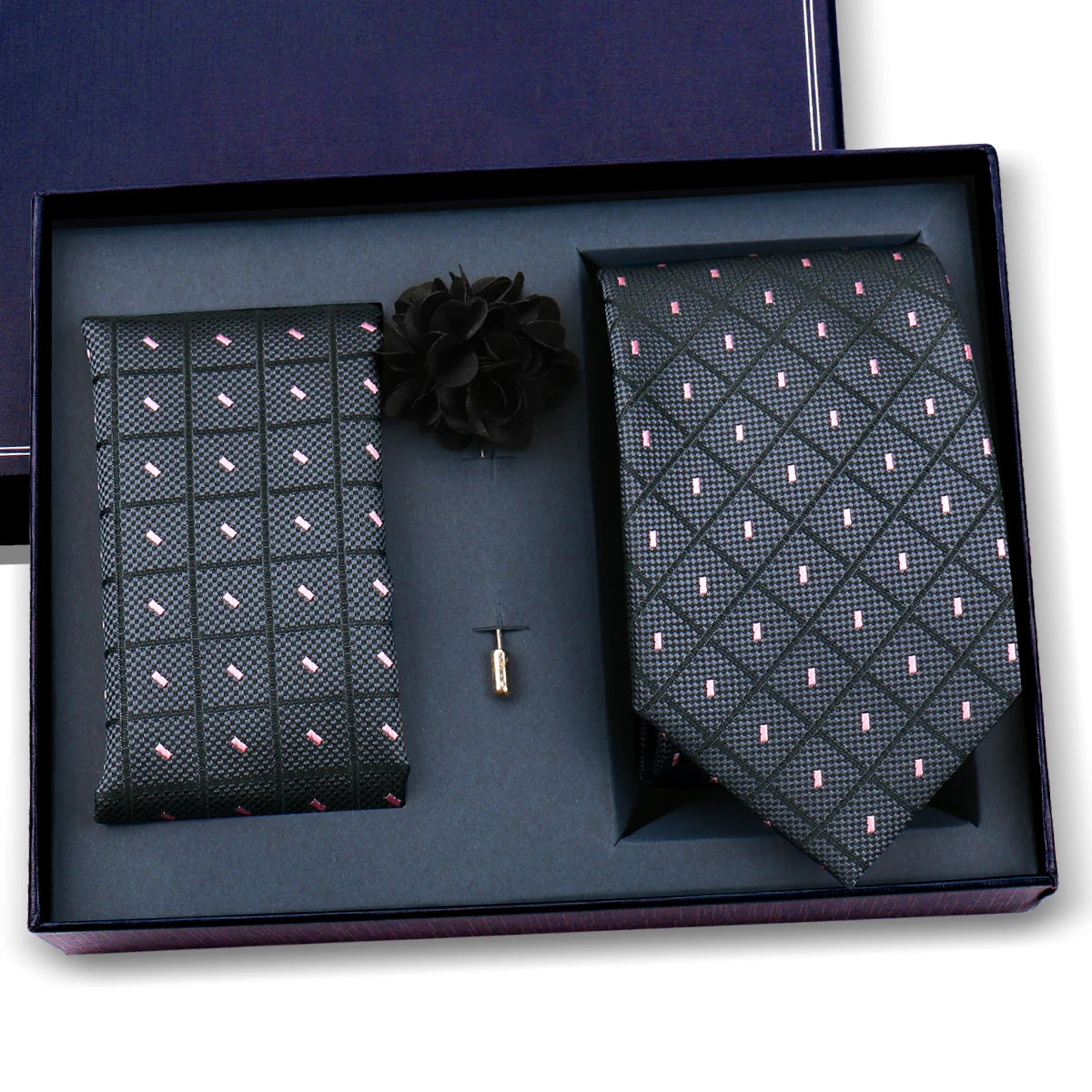 Elegant Ties For Men Classic Paisly Neck Tie Pocket Square Brooch Set With Gift Box Mens Business Wedding Suit Accessories
