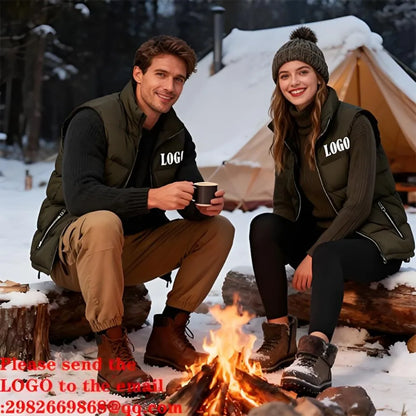Custom Logo Vest Jacket, Warm Sleeveless Winter Coat with Stand Collar, Windproof Quilted Waistcoat for Autumn Casual Outd