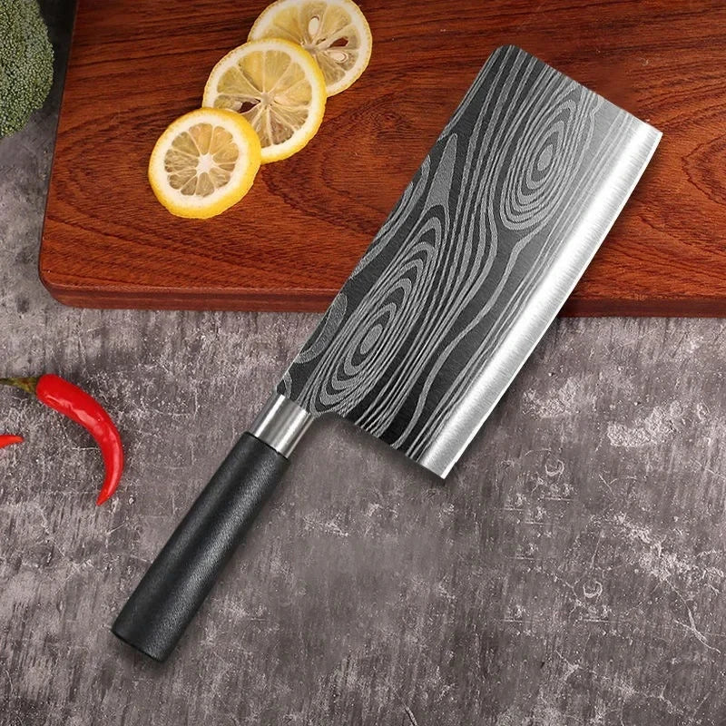 Laser Damascus Pattern Utility Kitchen Knives Set, Stainless Steel Sharp Slicing Chef Knife, Scissors & Sharpening Rod Cooking T