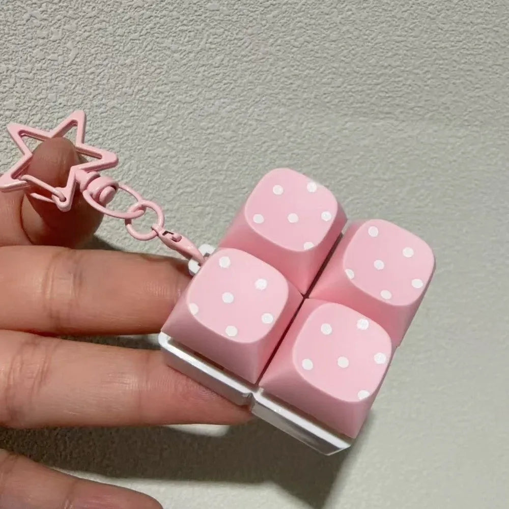 Button Keycap Fidget Keychain 3/4/6/9 Keys Stress Relief Keycap Fidget Toy Polka Dot Pattern with Lights Bag Pendants