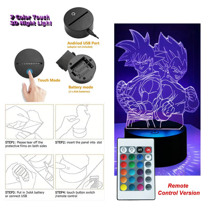 Dragon Ball Z Anime Figures Goku Vegeta Gohan Broly 3D Lamp PVC Action Figures Toys for Children Trunks Buu Super Saiyan Gifts